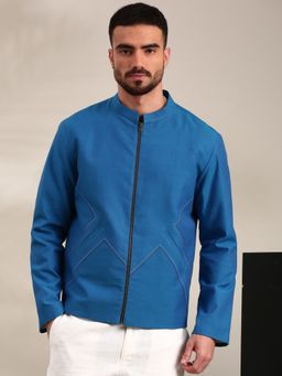 MAYANK MODI - Blue Cotton Bomber Jacket