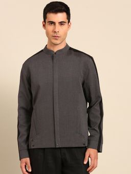 MAYANK MODI - Charcoal Grey Malai Cotton Bomber Jacket