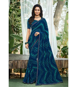 Laxmipati Sarees - Blue Color Georgette Daily Wear Saree with Unstitched Blouse