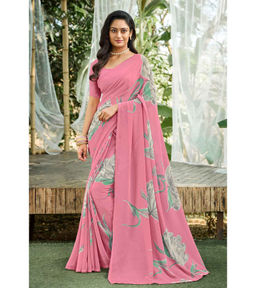 Laxmipati Sarees - Light Pink Color Georgette Daily Wear Saree with Unstitched Blouse