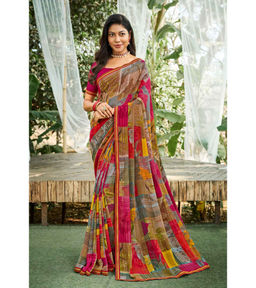 Laxmipati Sarees - Multicolor Color Georgette Daily Wear Saree with Unstitched Blouse