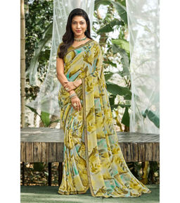 Laxmipati Sarees - Olive Color Georgette Daily Wear Saree with Unstitched Blouse