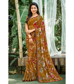 Laxmipati Sarees - Brown Color Georgette Daily Wear Saree with Unstitched Blouse