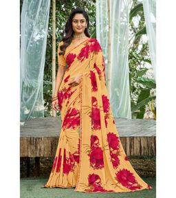 Laxmipati Sarees - Mustard Color Georgette Daily Wear Saree with Unstitched Blouse
