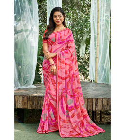 Laxmipati Sarees - Pink Color Georgette Daily Wear Saree with Unstitched Blouse