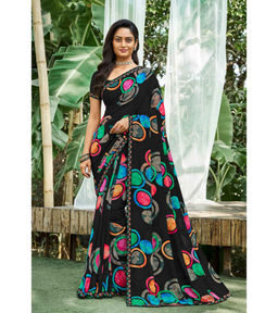 Laxmipati Sarees - Black Color Georgette Daily Wear Saree with Unstitched Blouse