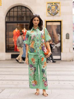 MIRIPRET - Women Green Linen Blend Printed Co-Ord Set