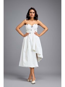 Deepika Arora - Women White Cotton Embellished Dress