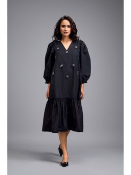 Deepika Arora - Women Black Cotton Embellished Dress