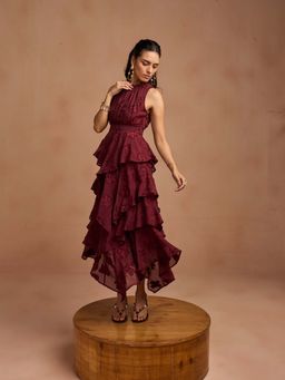 Style Island - Women Maroon Cotton Self Design Dress
