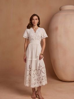 Style Island - Women White Cotton Self Design Dress