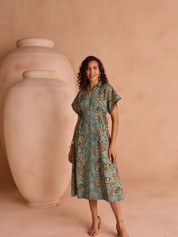 Style Island - Women Blue Cotton Self Design Dress