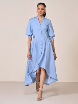 S&N by Shantnu Nikhil - Women Blue Jersey Solid Dress