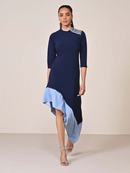S&N by Shantnu Nikhil - Women Blue Jersey Solid Dress