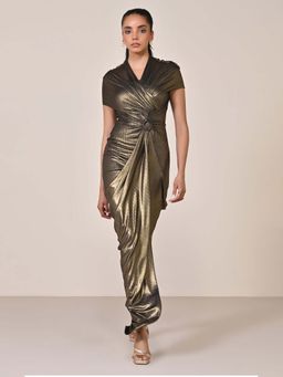 S&N by Shantnu Nikhil - Women Gold Lurex Solid Dress
