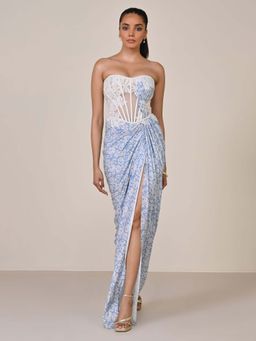 S&N by Shantnu Nikhil - Women Blue Jersey Solid Gown