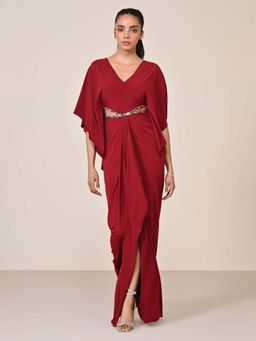 S&N by Shantnu Nikhil - Women Red Jersey Solid Gown