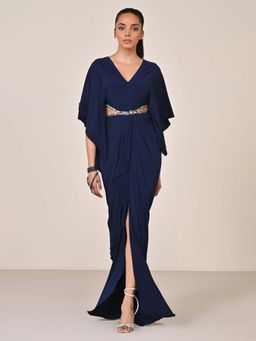 S&N by Shantnu Nikhil - Women Navy Blue Jersey Solid Gown