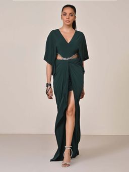 S&N by Shantnu Nikhil - Women Green Jersey Solid Gown