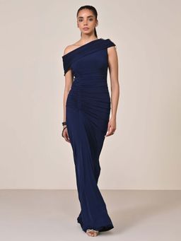 S&N by Shantnu Nikhil - Women Navy Blue Jersey Solid Gown