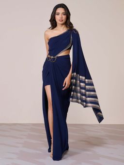 S&N by Shantnu Nikhil - Women Navy Blue Jersey Solid Gown