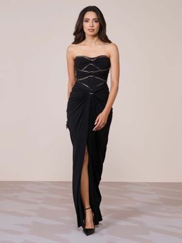 S&N by Shantnu Nikhil - Women Black Jersey Solid Gown