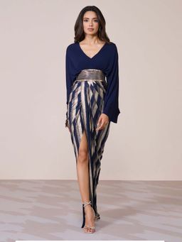 S&N by Shantnu Nikhil - Women Navy Blue Jersey Solid Gown