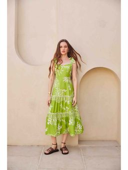 HOUSE OF SAL - Women Green Viscose Printed Dress