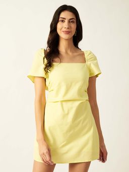 HOUSE OF SAL - Women Yellow Cotton Solid Dress