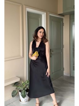 HOUSE OF SAL - Women Black Polyester Solid Dress