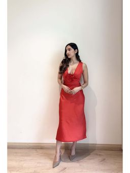 HOUSE OF SAL - Women Red Polyester Solid Dress