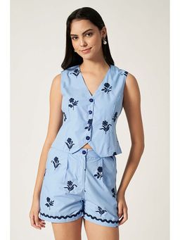 HOUSE OF SAL - Women Blue Cotton Printed Co-Ord Set