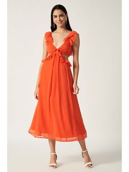 HOUSE OF SAL - Women Orange Polyester Solid Dress