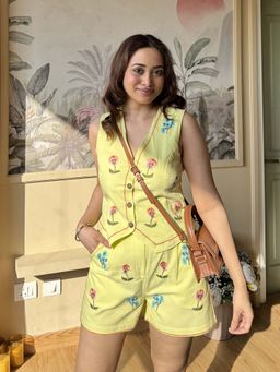 HOUSE OF SAL - Women Yellow Cotton Printed Co-Ord Set