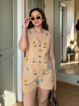 HOUSE OF SAL - Women Rust Cotton Printed Co-Ord Set