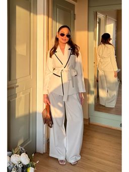 HOUSE OF SAL - Women White Polyester Solid Co-Ord Set