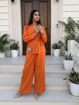 HOUSE OF SAL - Women Orange Polyester Solid Co-Ord Set