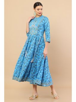 Soch - Powder Blue Cotton Anarkali Kurta with Floral Print