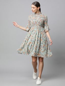 Global Republic - Women Green Ruffle Neck Hosiery Dress