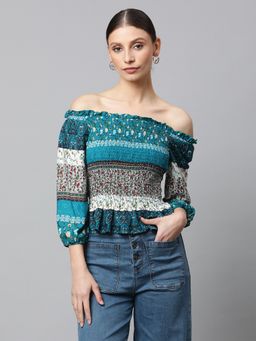 Global Republic - Women Teal Off Shoulder Top