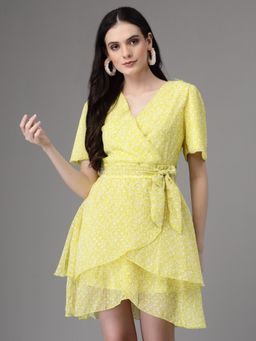 Global Republic - Women Lemon V-Neck Half Sleeve Dress with Belt (Set of 2)