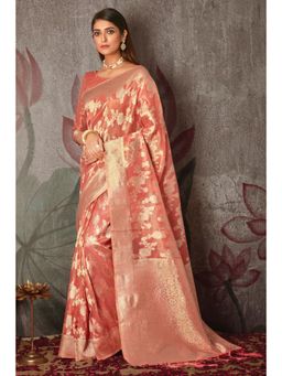 Sangam Prints - Pink Woven Work Traditional Tassels Saree with Unstitched Blouse