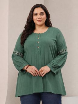 Extra love by Libas - Green Leaf Printed Straight Kurti