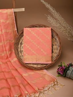 Doria Lifestyle - Orange Zari Design Kota Doria Unstitched Fabric with Dupatta