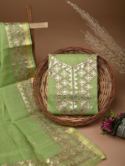 Doria Lifestyle - Gota Work Green Kota Doria Unstitched Fabric with Dupatta
