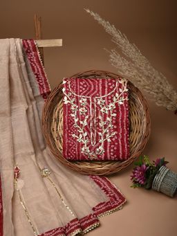 Doria Lifestyle - Maroon Gota Work Kota Doria Unstitched Fabric with Dupatta