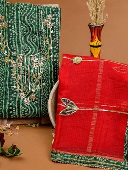 Doria Lifestyle - Green Gota Work Kota Doria Unstitched Fabric with Dupatta
