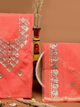 Doria Lifestyle - Orange Gota Work Kota Doria Unstitched Fabric with Dupatta