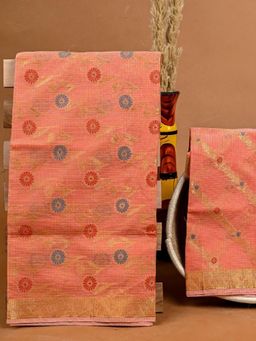 Doria Lifestyle - Peach Zari Design Kota Doria Unstitched Fabric with Dupatta