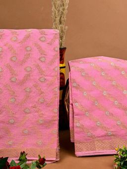 Doria Lifestyle - Pink Zari Design Kota Doria Unstitched Fabric with Dupatta